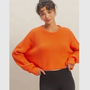 Women's Crewneck Cropped Sweater - Orange
